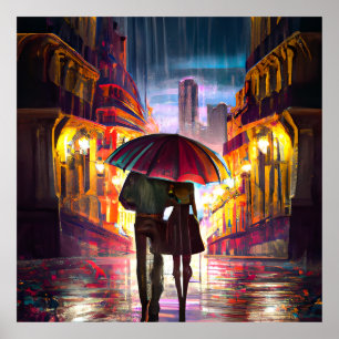 Impressionism Frankrike ett par som går i regnet Poster