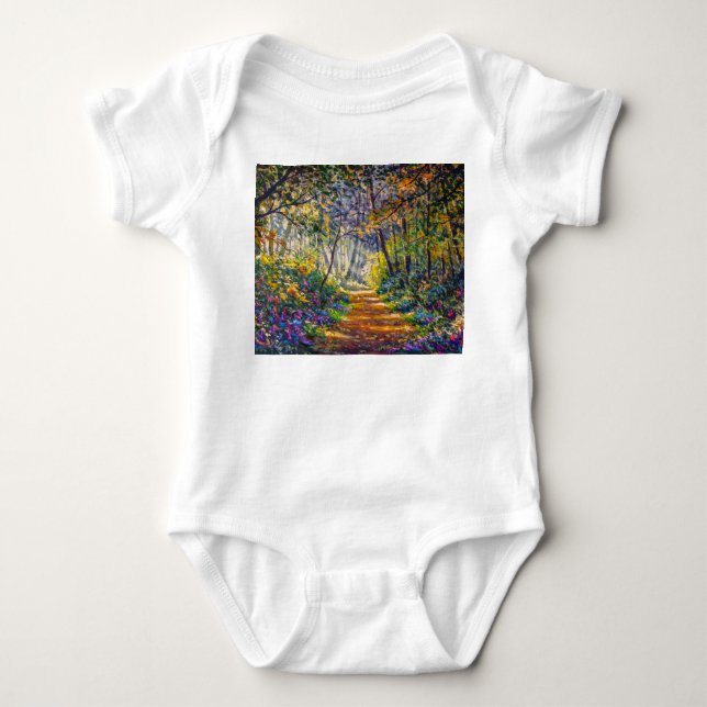 Impressionism Väg: Sunny Forest Watercolor T Shirt (Framsida)