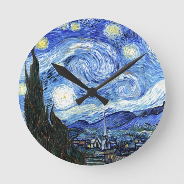 Impressionism Van Gogh Starry Natt Wall Clock Rund Klocka (Framsida)