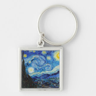 Impressionism Vincent Van Gogh Starry Starry Night Fyrkantig Silverfärgad Nyckelring