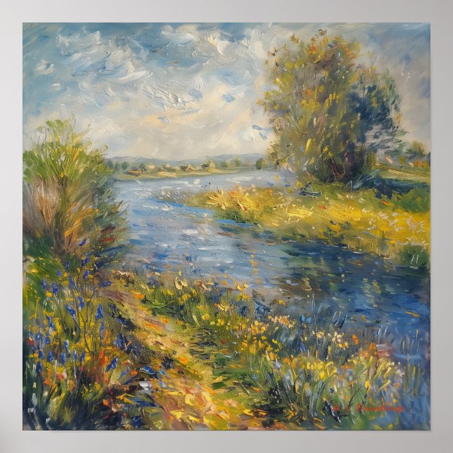 Impressionist A I målning Springtime by River Poster (Framsidan)
