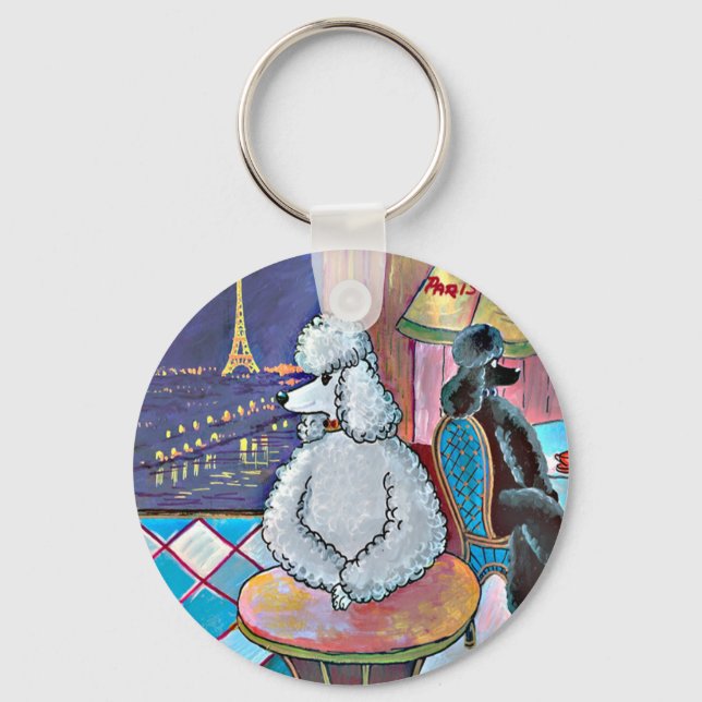Impressionist Art Pudel Paris Cafe Keychain Nyckelring (Framsida)