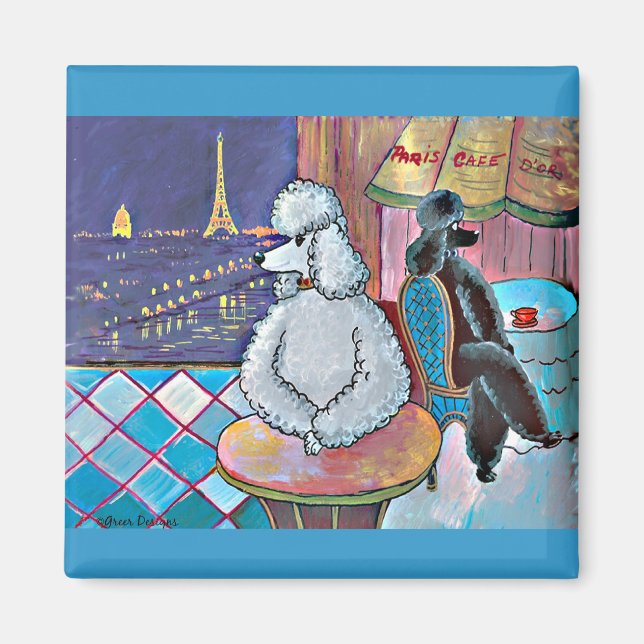 Impressionist Art Pudel Paris Cafe Magnet (Framsidan)