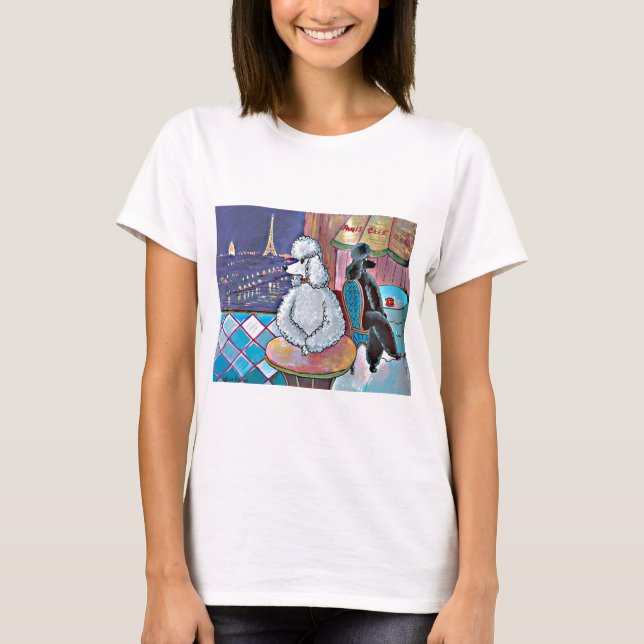 Impressionist Art Pudel Paris Cafe Tee Shirt (Framsida)