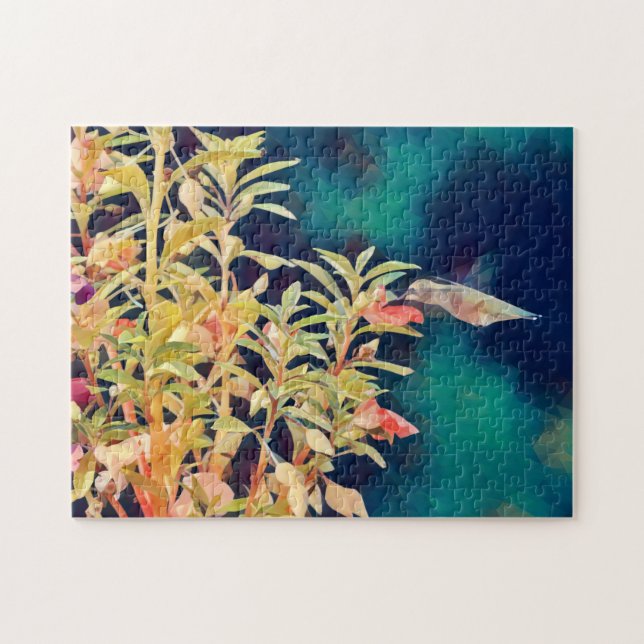 Impressionist Artsy Dramatic Hummingbird Puzzle Pussel (Horisontell)