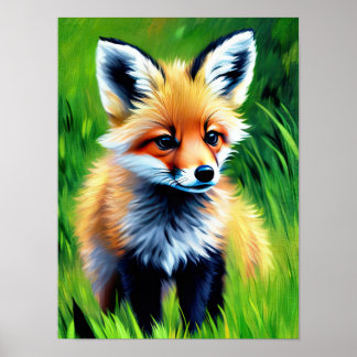 Impressionist Baby Fox i skogen Poster