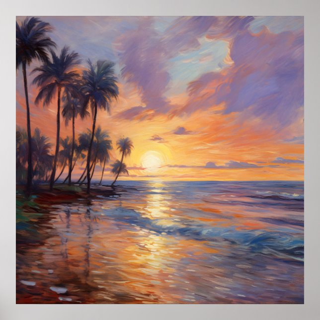 Impressionist Beauty: Beach, Handflatan och Sunset Poster (Framsidan)
