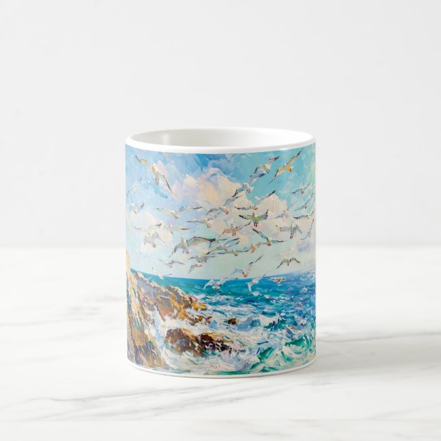 Impressionist Cliff Coast with Seagull – Ocean Art Kaffemugg (Center)