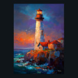 Impressionist Coastal Lighthouse Seascape Painting Poster<br><div class="desc">A vibrant impressionist painting of a lighthouse standing above the ocean at sunset. Expressive brush strokes and glowing colors create a dramatic coastal artwork perfect for nautical decor and seaside lovers.</div>