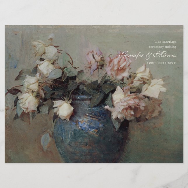 Impressionist Cream Rosa ros - Bröllopsprogrammet (Framsida)