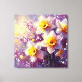 Impressionist Daffodil Blommigt Lila Gult Art. Canvastryck