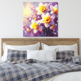 Impressionist Daffodil Blommigt Lila Gult Art. Canvastryck