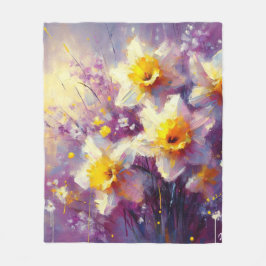 Impressionist Daffodil Blommigt Lila Gult Art. Fleecefilt