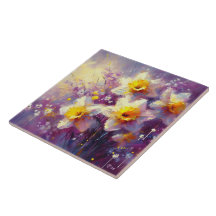 Impressionist Daffodil Blommigt Lila Gult Art.