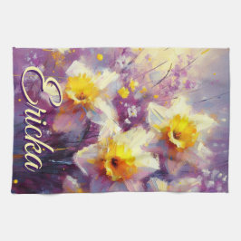 Impressionist Daffodil Blommigt Lila Personlig Kökshandduk