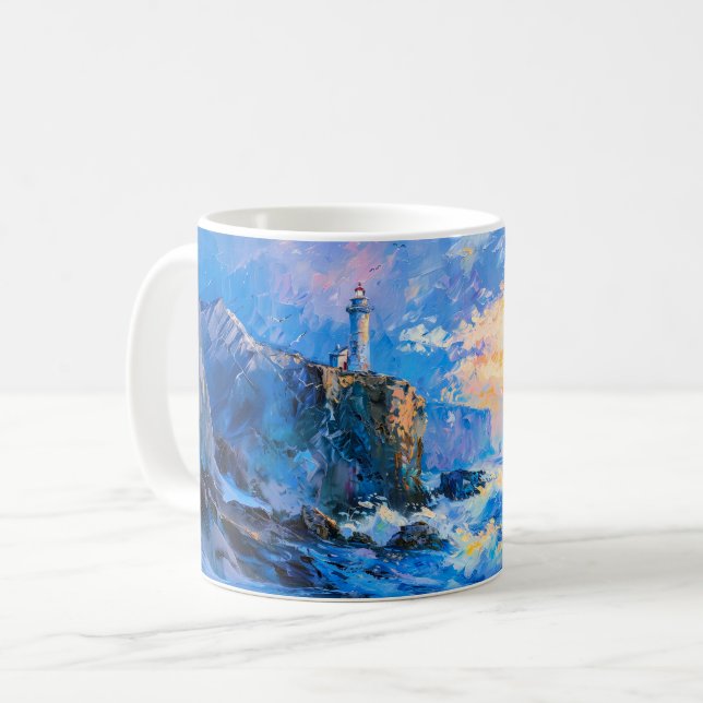 Impressionist Lighthouse by the Sea – Coastal Art  Kaffemugg (Framsida vänster)
