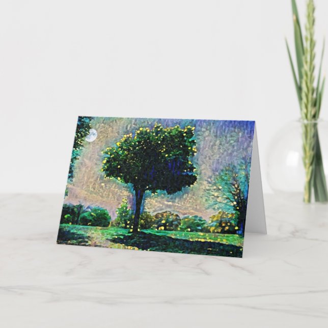 Impressionist Moonlight Träd Art Note Card Kort (Framsida)