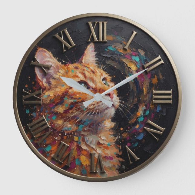 Impressionist Orange Tabby Cat Colorful  Stor Klocka (Framsida)
