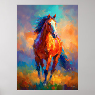 Impressionist Running Horse Colorful Animal Poster