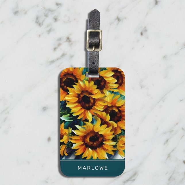 Impressionist, Rustic-solblommor Personligen Namn Bagagebricka (Skapare uppladdad)