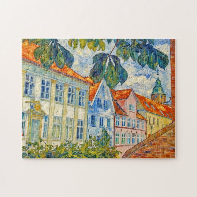 Impressionist Town Scene in Glueckstadt with Histo Pussel (Horisontell)