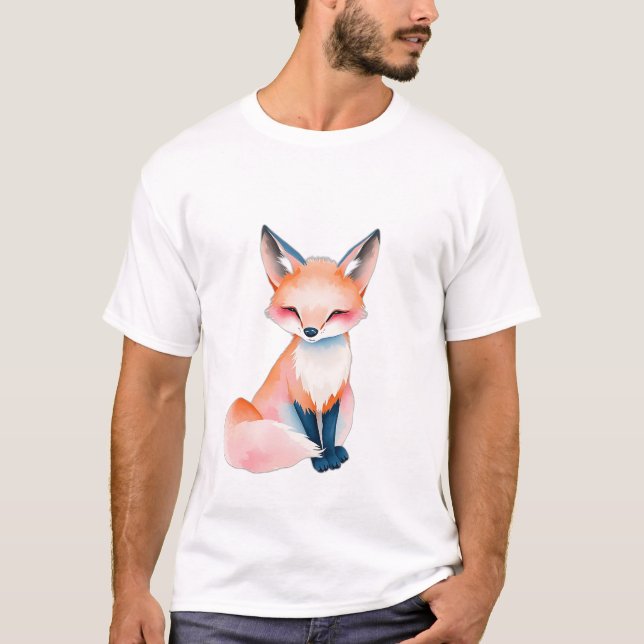 Impressionist Watercolor Fox med svamp T Shirt (Framsida)