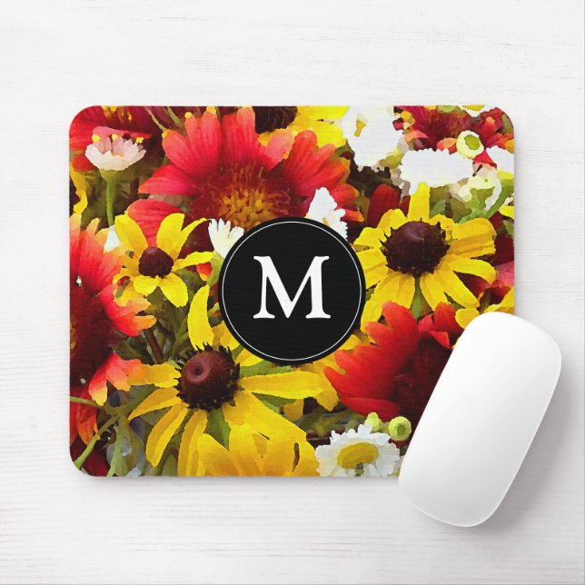Impressionist Wildblommor med Monogram Musmatta (Med mus)