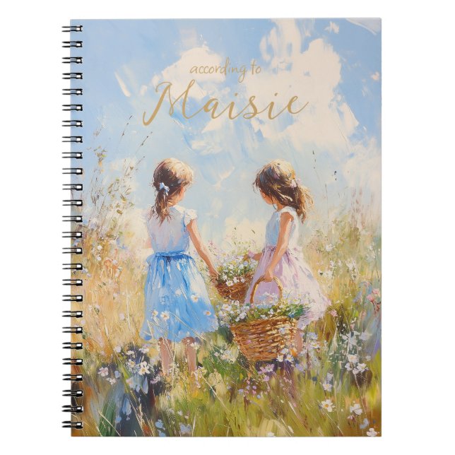 Impressionist Wildbloms Meadow Girls Anteckningsbok (Framsidan)