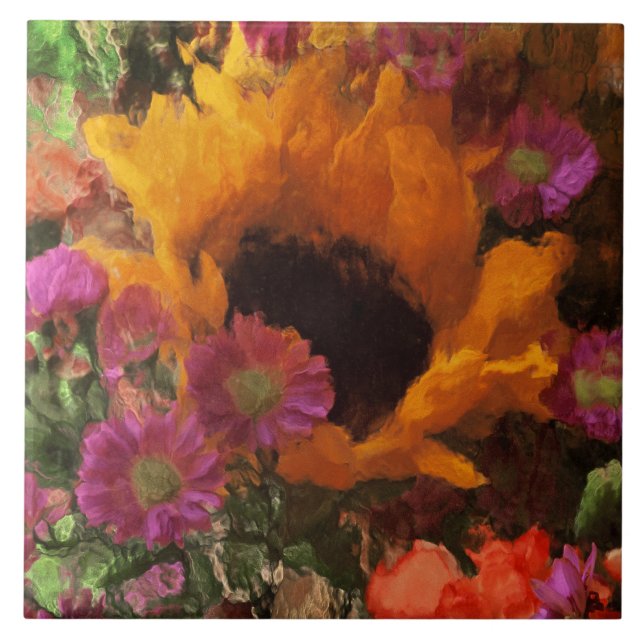 Impressionistblommigtbukett Kakelplatta (Framsidan)