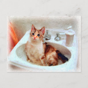 Impressionistens katt i ett Sink Basin-vykort Vykort