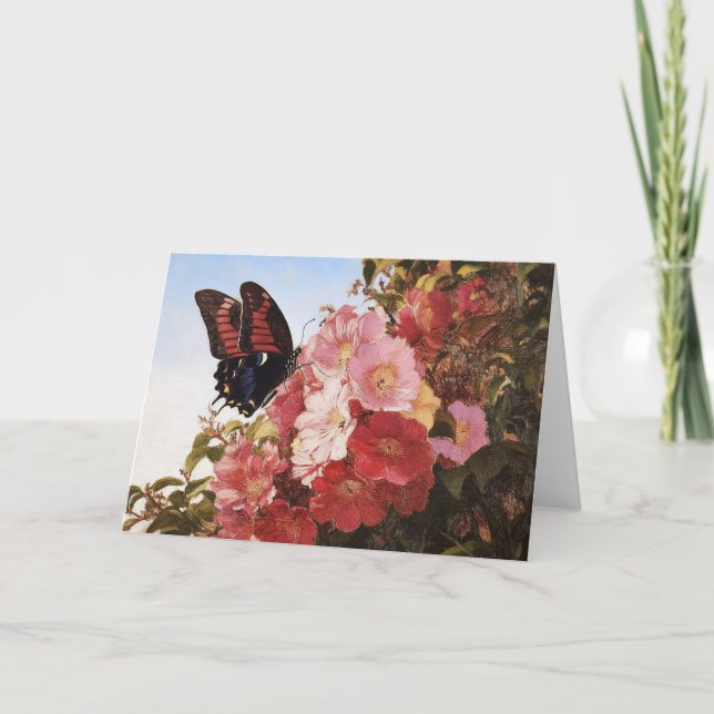 Impressionister Butterfly och Rosa Flowers Kort (Framsida)