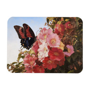 Impressionister Butterfly och Rosa Flowers Magnet