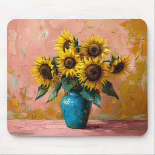 Impressionister Sunblommor i Blå Vas Musmatta