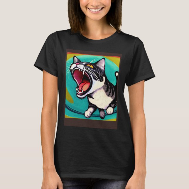 Impressionistic  Cat Screaming Impressionism Cats  T Shirt (Framsida)