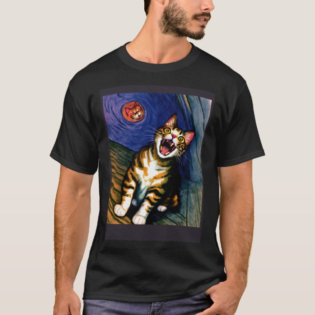 Impressionistic  Cat Screaming Impressionism Cats  T Shirt (Framsida)