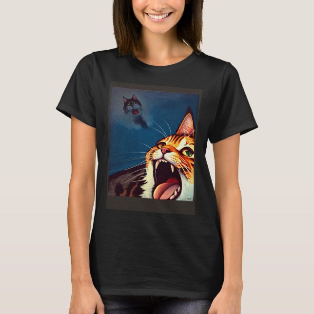 Impressionistic  Cat Screaming Impressionism Cats  T Shirt (Framsida)