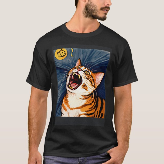 Impressionistic  Cat Screaming Impressionism Cats  T Shirt (Framsida)