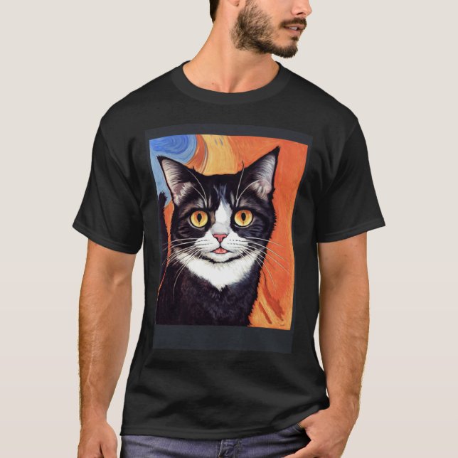 Impressionistic  Cat Screaming Impressionism Cats  T Shirt (Framsida)