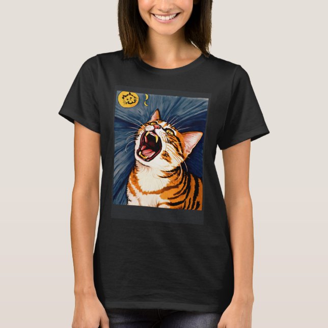 Impressionistic  Cat Screaming Impressionism Cats  T Shirt (Framsida)