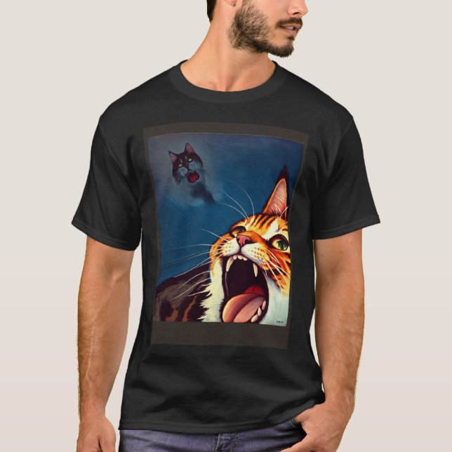 Impressionistic  Cat Screaming Impressionism Cats  T Shirt (Framsida)