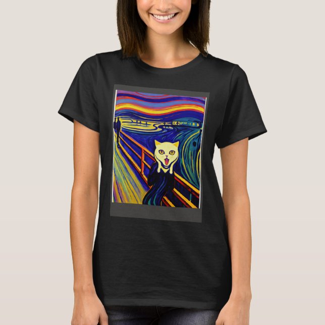 Impressionistic  Cat Screaming Impressionism Cats  T Shirt (Framsida)