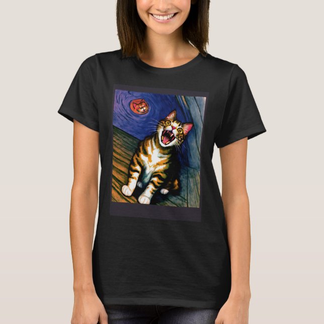 Impressionistic  Cat Screaming Impressionism Cats  T Shirt (Framsida)