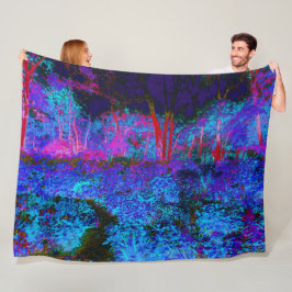 Impressionistic Dark Blue and Red Garden Landscape Fleecefilt