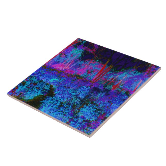 Impressionistic Dark Blue and Red Garden Landscape Kakelplatta (Sidan)