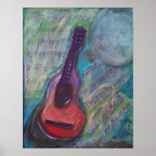 Impressionistic målning av gitarren poster