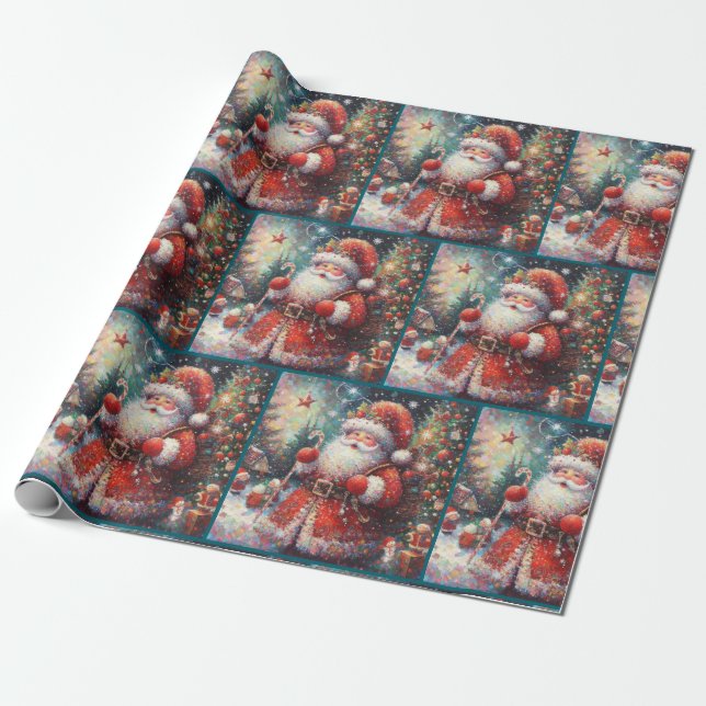 Impressionistic Santa Claus Christmas Decoupage Presentpapper (Utrullad)