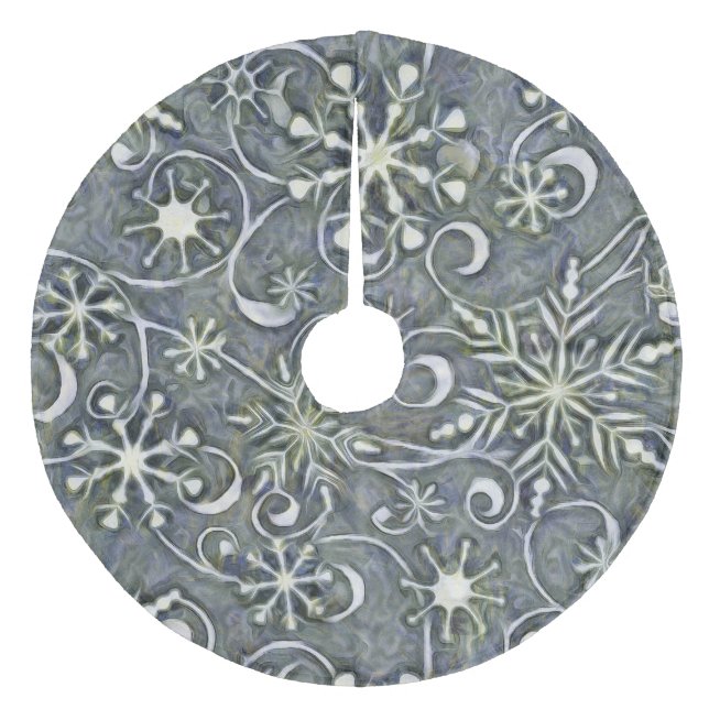 Impressionistic snöflingor för silvervitdans julgransmatta fleece (Framsidan)