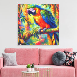 Impressionistic Tropical Parrot Bird Blue Green Canvastryck