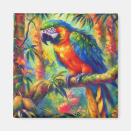Impressionistic Tropical Parrot Bird Blue Green Magnet