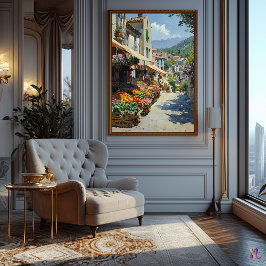 Impressionistisk bymarknad landskapsbild – gata poster